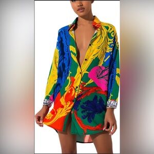 Multi-Color Midi Length Shirt Dress Cover Up